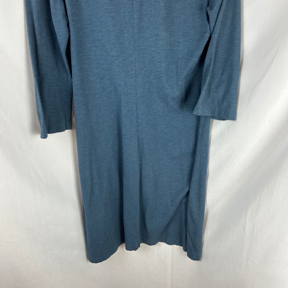 Garnet Hill Slate Blue Cotton Blend Pleated Scoop Neck 3/4 Sleeve Dress Small - Picture 4 of 8